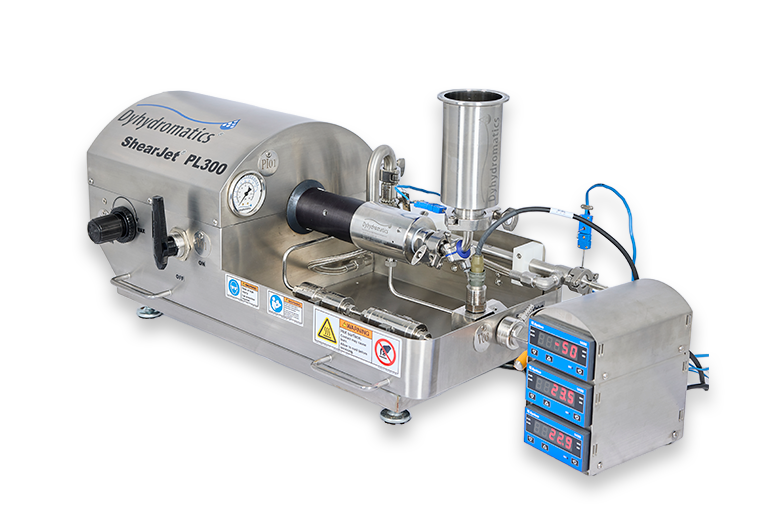 ShearJet PL300 Medium Volume Pharma High Pressure Homogenizer Manufactured by Dyhydromatics angled view